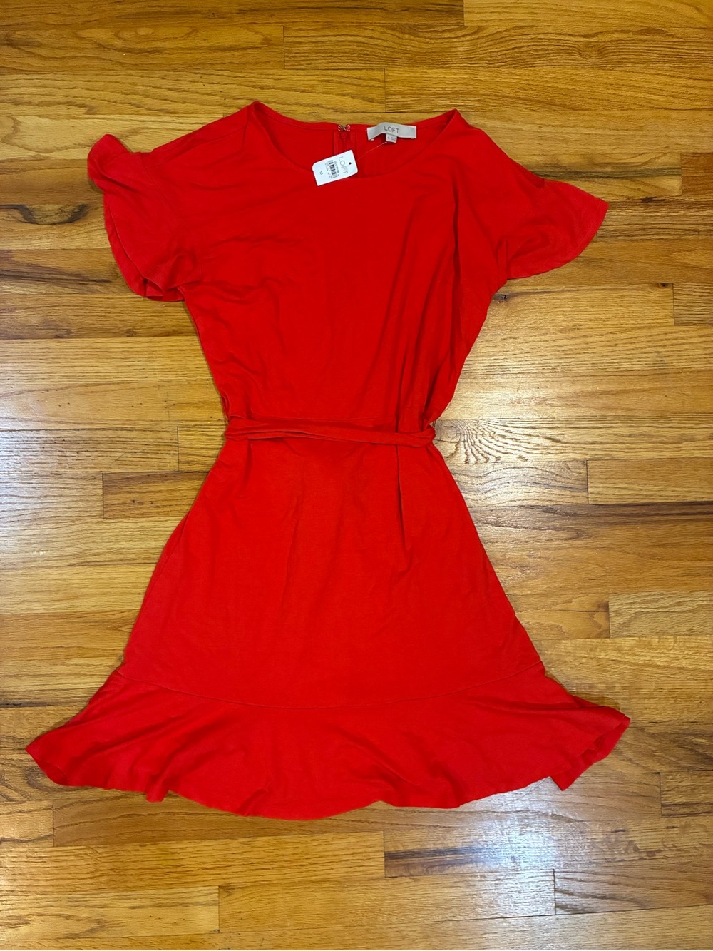 NWT LOFT Red Flutter Sleeve Flounce Knit Dress
